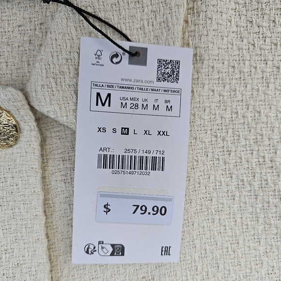 ZARA TEXTURED CROPPED JACKET WITH GOLDEN BUTTONS LAPEL COLLAR - Picture 6 of 10